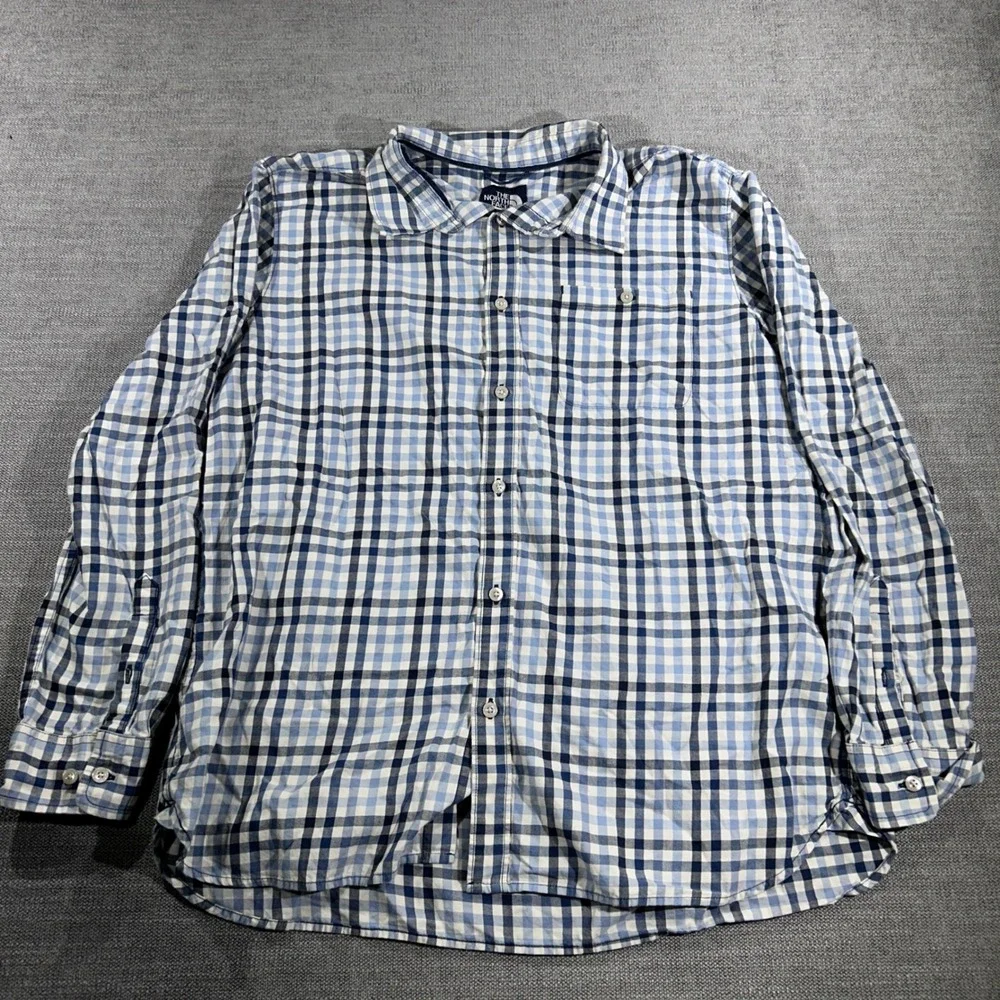The North Face Button Up Mens XL Blue Gingham Plaid Excellent Long Sleeve Shirt